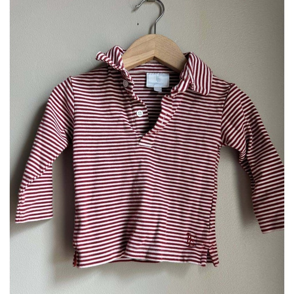 Little English Red White Stripe Cotton Long Sleeve Polo Shirt 18M Preppy Scandi